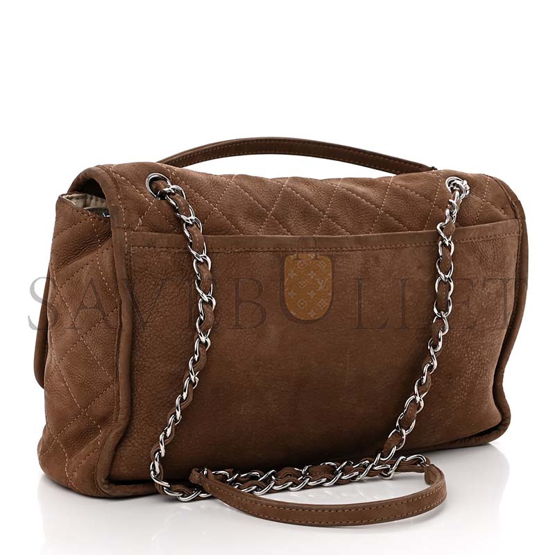 Ch*el large quilted nubuck natural beauty split pocket flap shoulder bag (33*22*9cm)